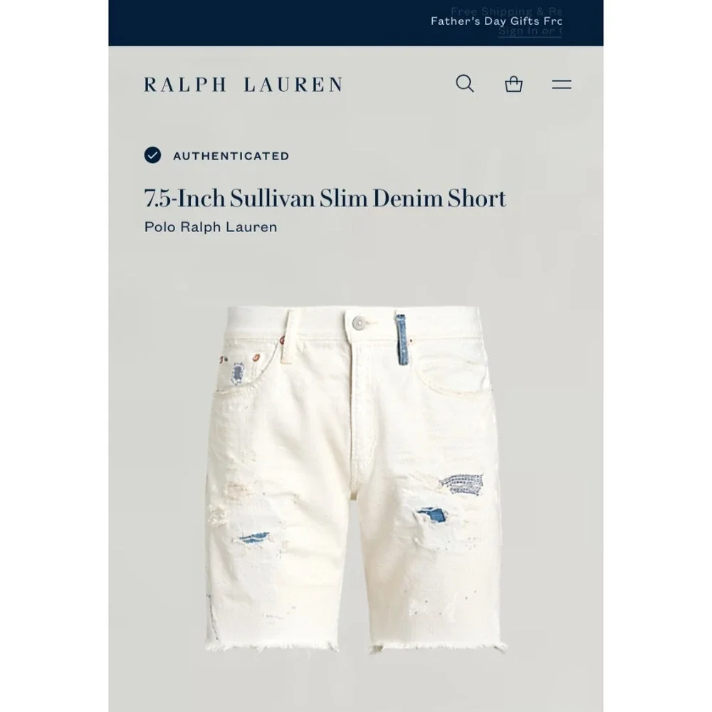 Polo Ralph Lauren Jean Shorts Mens 34 Sullivan Slim Denim Cut Off White 7.5
